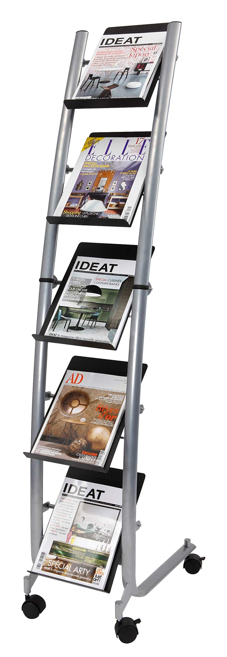 ALBA Narrow Mobile Literature Display Stand with 5 Shelves - Black