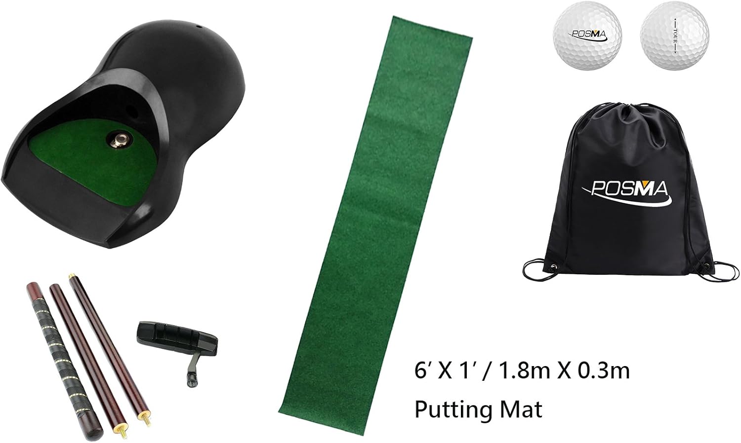 POSMA PG160D Golf Putter Training Putting Trainer Bundle Gift Set with Kickback Putt Cup, 6ft x