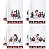 Preboun 4 Pack Christmas Snowman Kitchen Towels Set 17 x 26inch Absorbent Xmas Dish Towel Christmas Tree Snowflake Snowman Bath Towel Decorative Winter Tea Towel for Housewarming Cooking Bathroom Gift