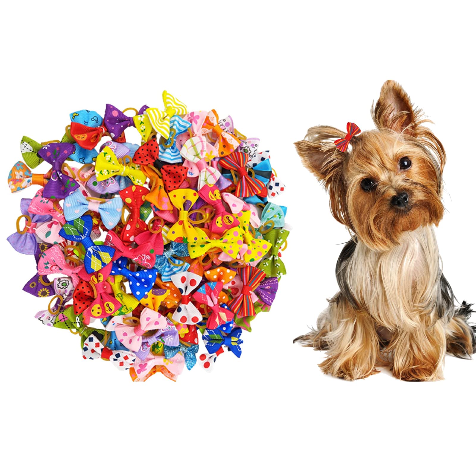 Elionless Dog Hair Bows,20 Pieces Cute Pet Hair Bow Tie Hair Rope Elastic Rubber Bands Hair Grooming Accessories for Puppy Dogs Cats