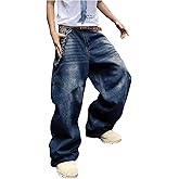 SHENHE Men's Wide Leg Jeans Vintage Baggy Jeans Casual Loose Fit Denim Pants with Pockets