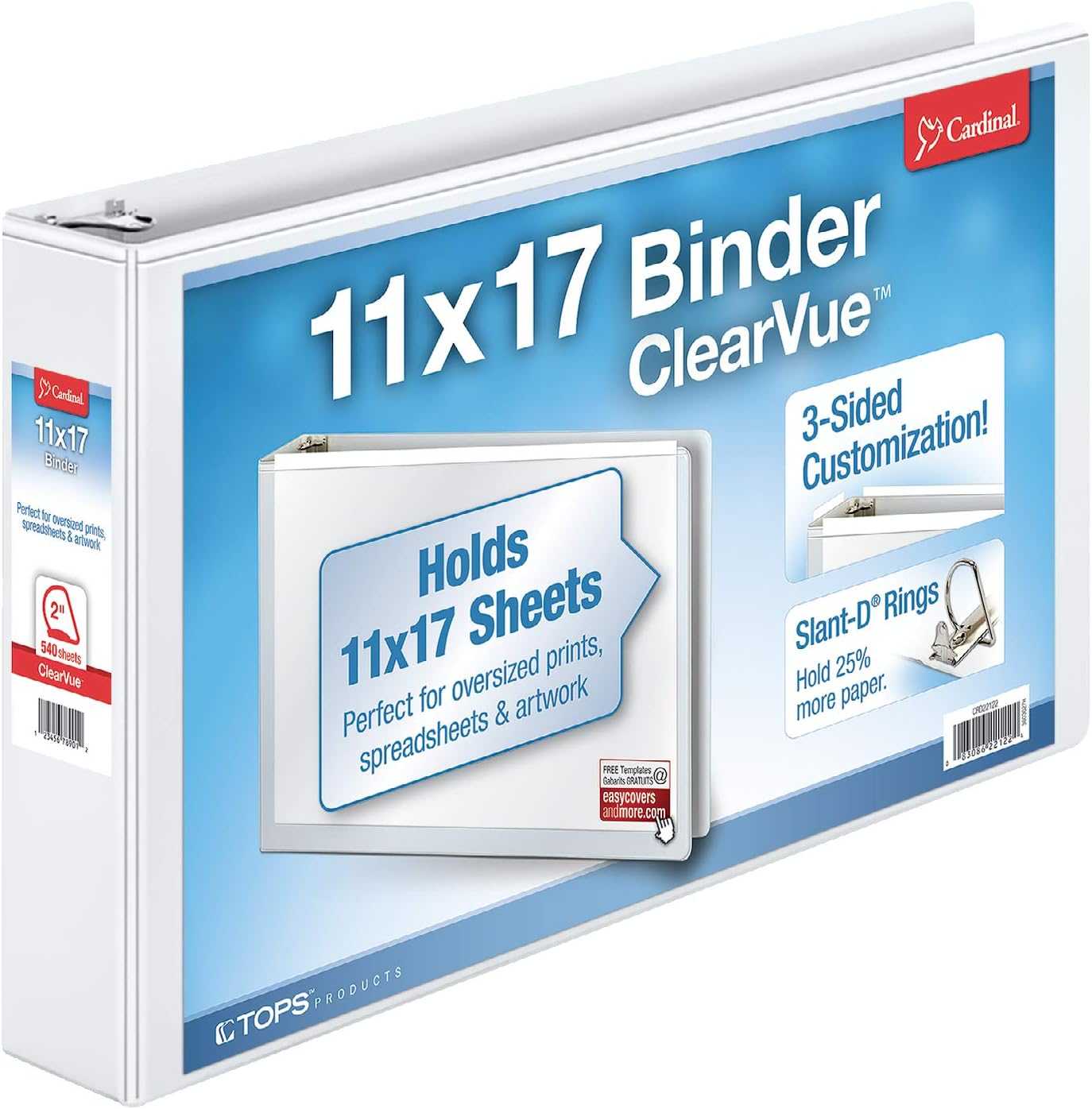 Cardinal 11-Inch x 17-Inch ClearVue Slant-D Ring Binder, 3-Inch, White (22142V3) : Office D Ring And Heavy Duty Binders : Office Products