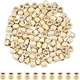 Hobbspring 100Pcs Real 24K Gold Plated Spacer Bead 2mm Faceted Spacer Beads Tiny Brass Bead Cube Metal Small Hole Loose Beads for Ring Necklace Earring Bracelets Making