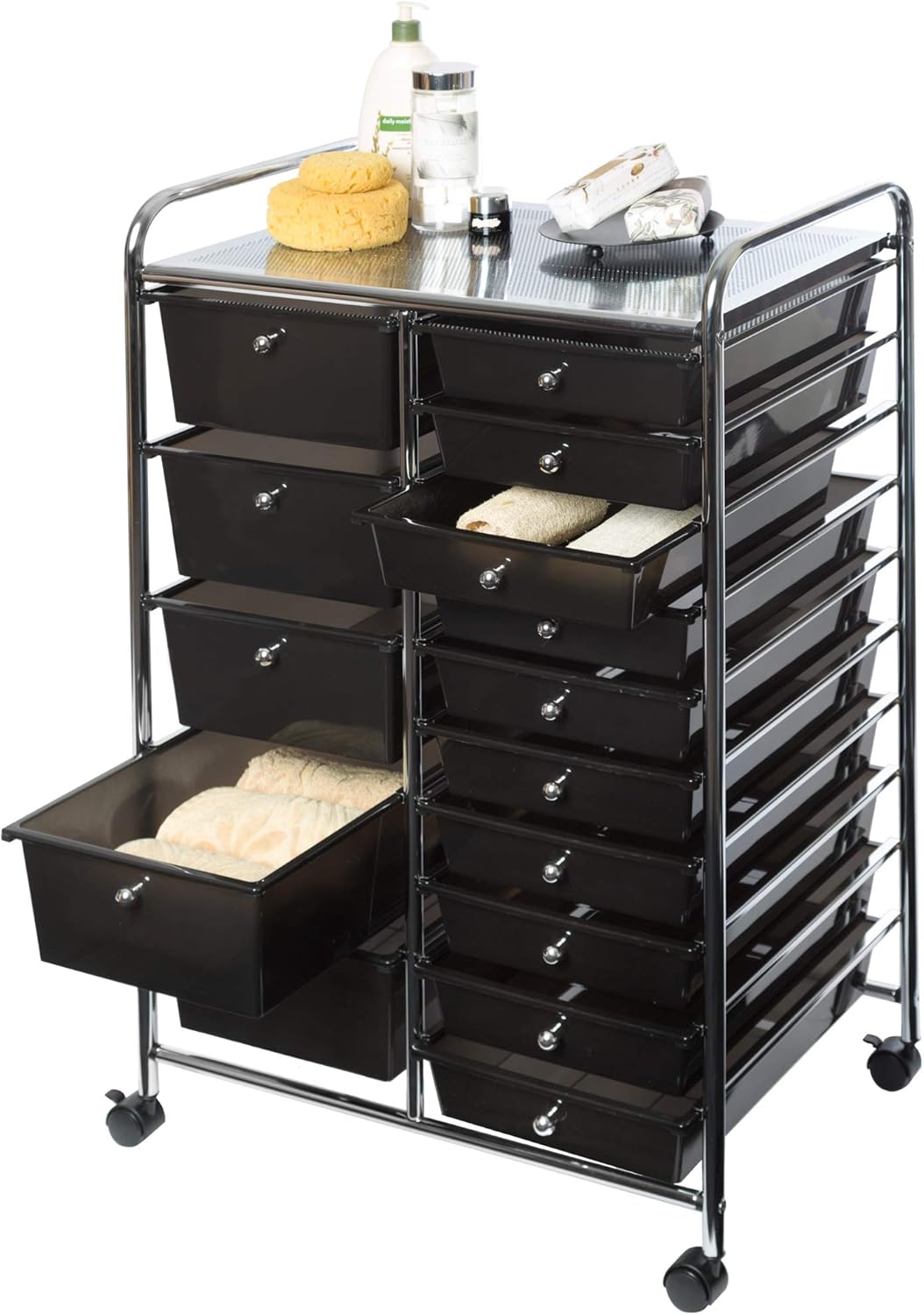 Seville Classics 15-Drawer Multipurpose Mobile Rolling Utility Storage Organizer Cart, Black: Furniture & Decor