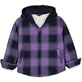 ZENTHACE Kids Toddler Boys Girls Warm Sherpa Lined Plaid Flannel Shirt Jacket,Full-Zip Hooded Sweatshirt