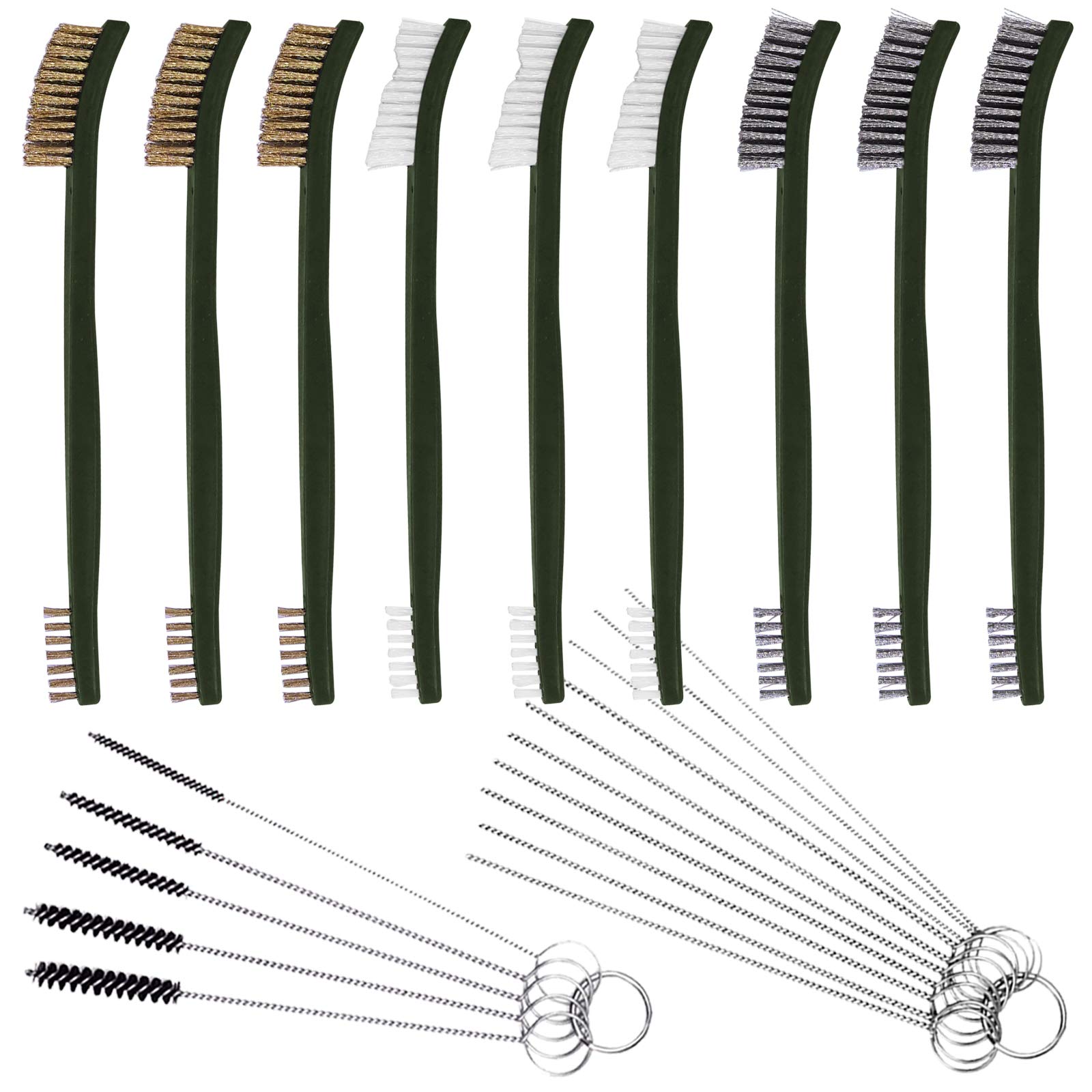 9 Pcs FineGood Wire Brush Set - Carb Cleaner Kit with 3 Brass, 3 Steel, 3 Nylon Brushes for Car Detailing