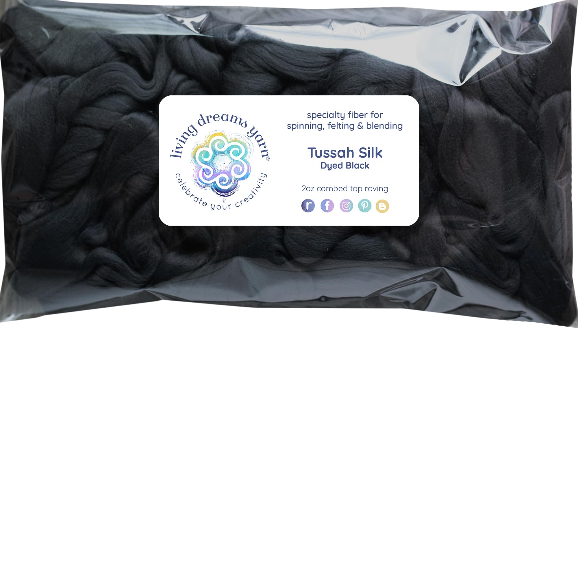 Tussah Silk Fiber for Spinning, Blending, Felting, Dyeing, and Paper Making. Glossy Black Combed Top.