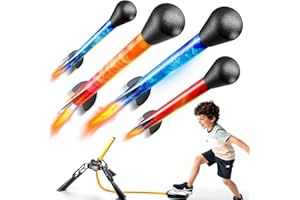 DULONIME Rocket Launcher for Kids, Outdoor Toys with 4 LED Rockets, Launch Up to 100+ Feet, Gifts for 3 4 5 6 7 8-12 Year Old Boy Birthday, Rockets for Kids Age 4-8
