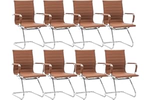 CIMOTA Waiting Room Chairs Leather Office Guest Chair Mid Back Reception Chairs with Sled Base for Meeting/Patient/Conference Room, Coffee Set of 8