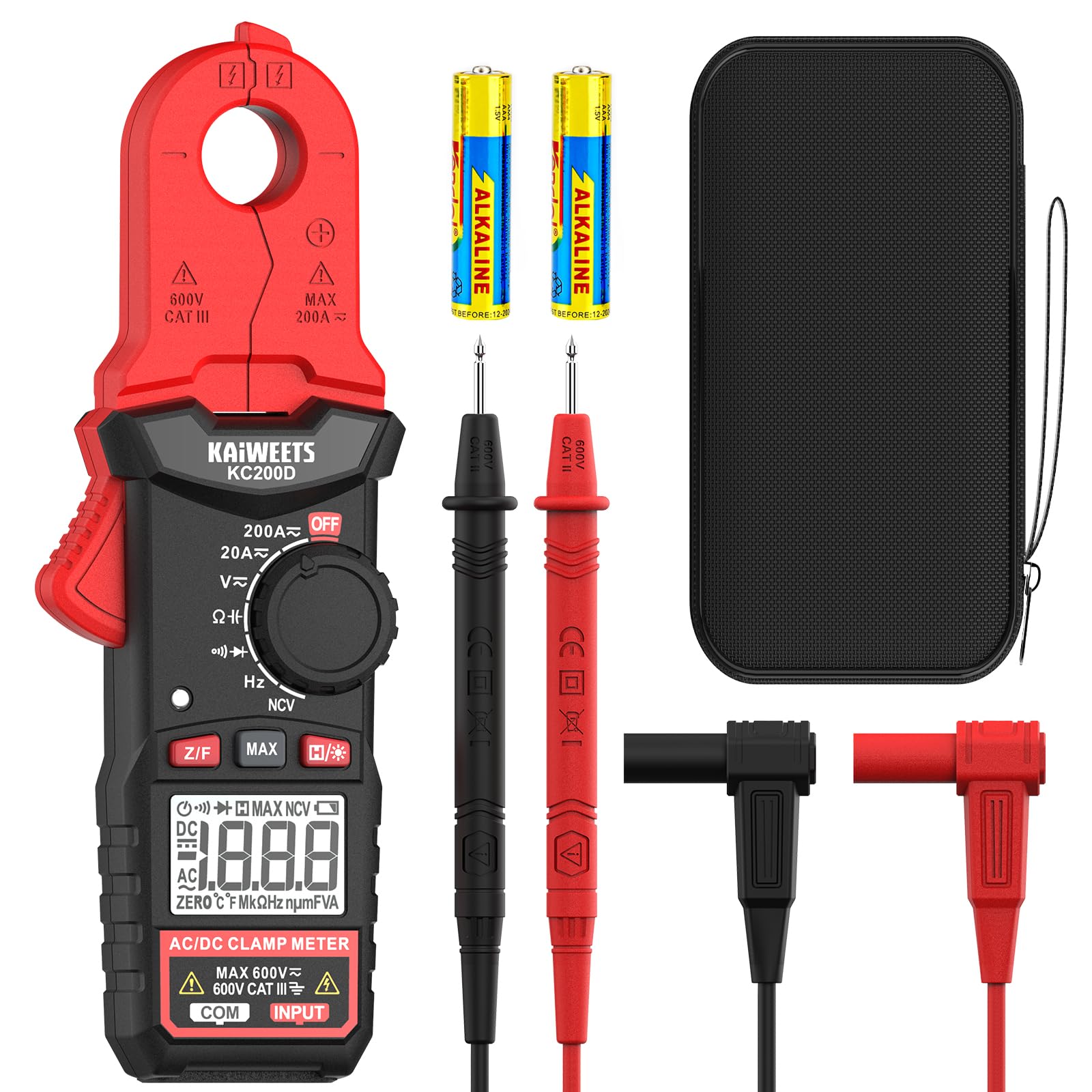 KAIWEETS Stromzange Digital True RMS, Mini Strommesszange AC/DC 2000 Counts NCV Spannungsprüfer Widerstands, Kapazitäts, Dioden, Frequenz für Elektriker, Auto Reparatur & HVAC Wartung