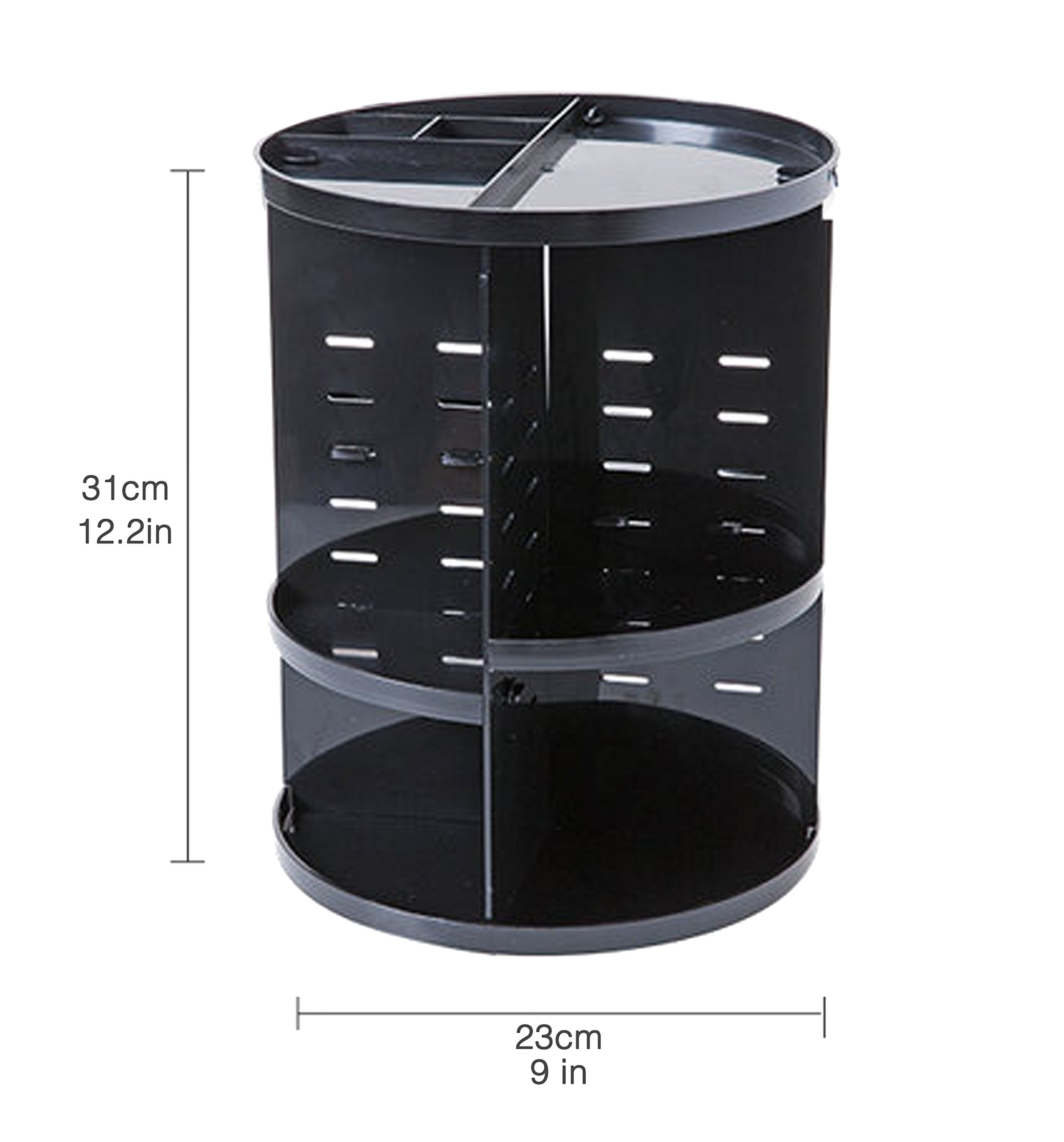 JJMG NEW 360° Rotation Table Top Make Up Organizer - Plastic Black Cosmetic Storage Case