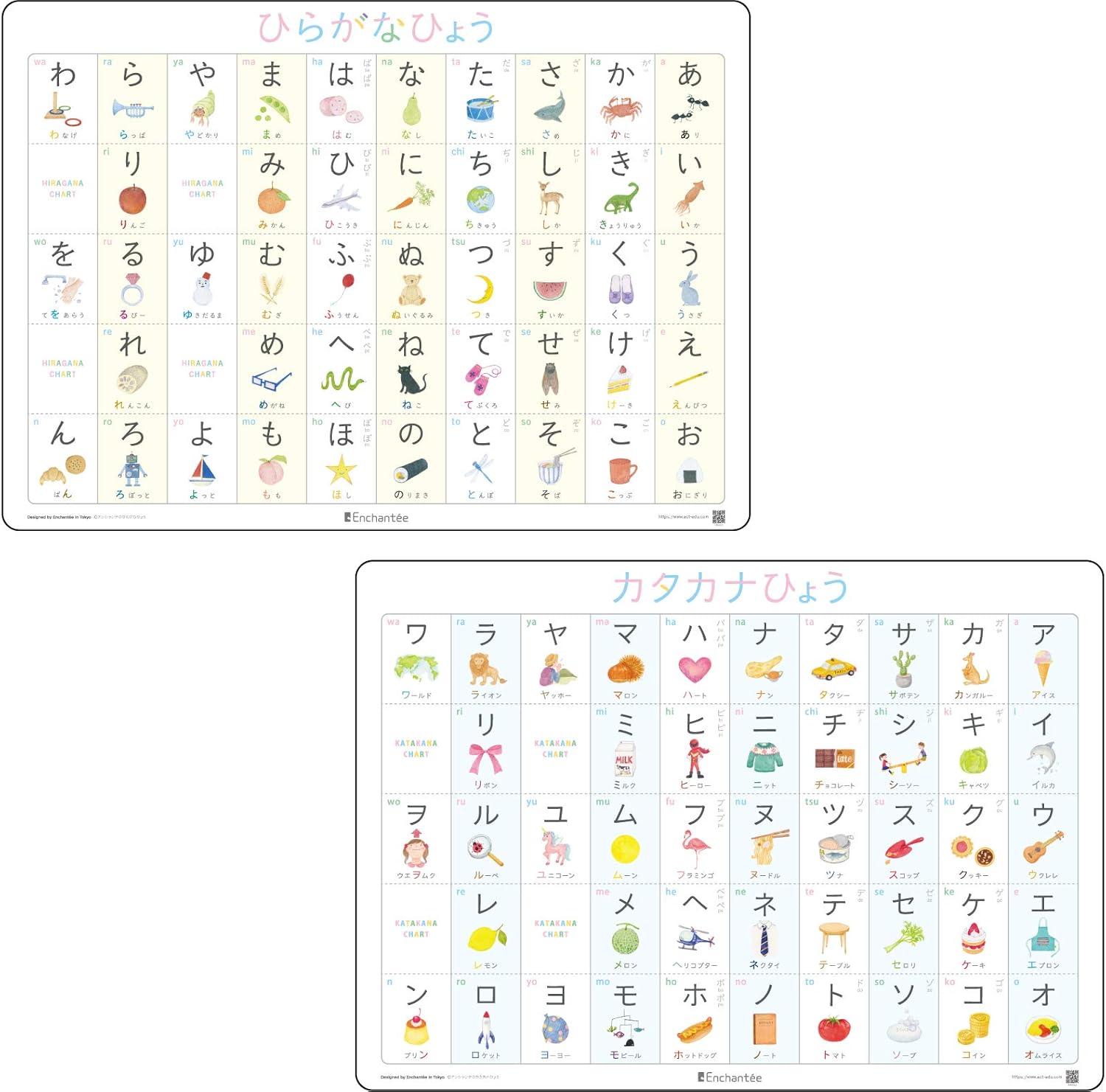 Amazon アンシャンテのひらがな カタカナひょう2枚セット Hiragana Katakana A3 角丸 防水 ひらがな カタカナ 漢字 おもちゃ