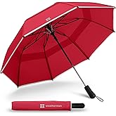 Weatherman Premium Collapsible Travel Umbrella - Windproof, Compact, Easy Auto Open - Resists Up to 55 MPH Winds - Perfect for Rain, Wind, Backpack, Car - Folding Umbrella (Red)