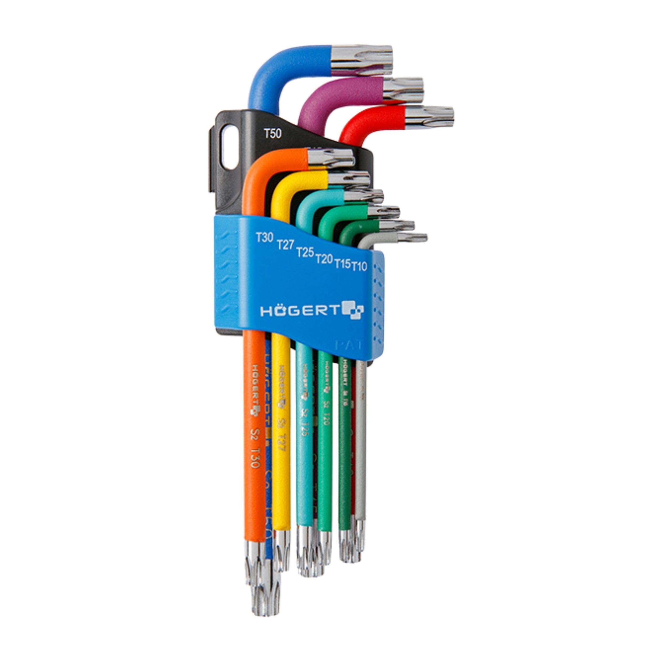 Högert Technik - Torx Key I Set of 9 I Sizes T10 to T50 I Made of S2 Alloy Steel I Resistant to Deformation and Abrasion I HT1W817 - Multi-Coloured