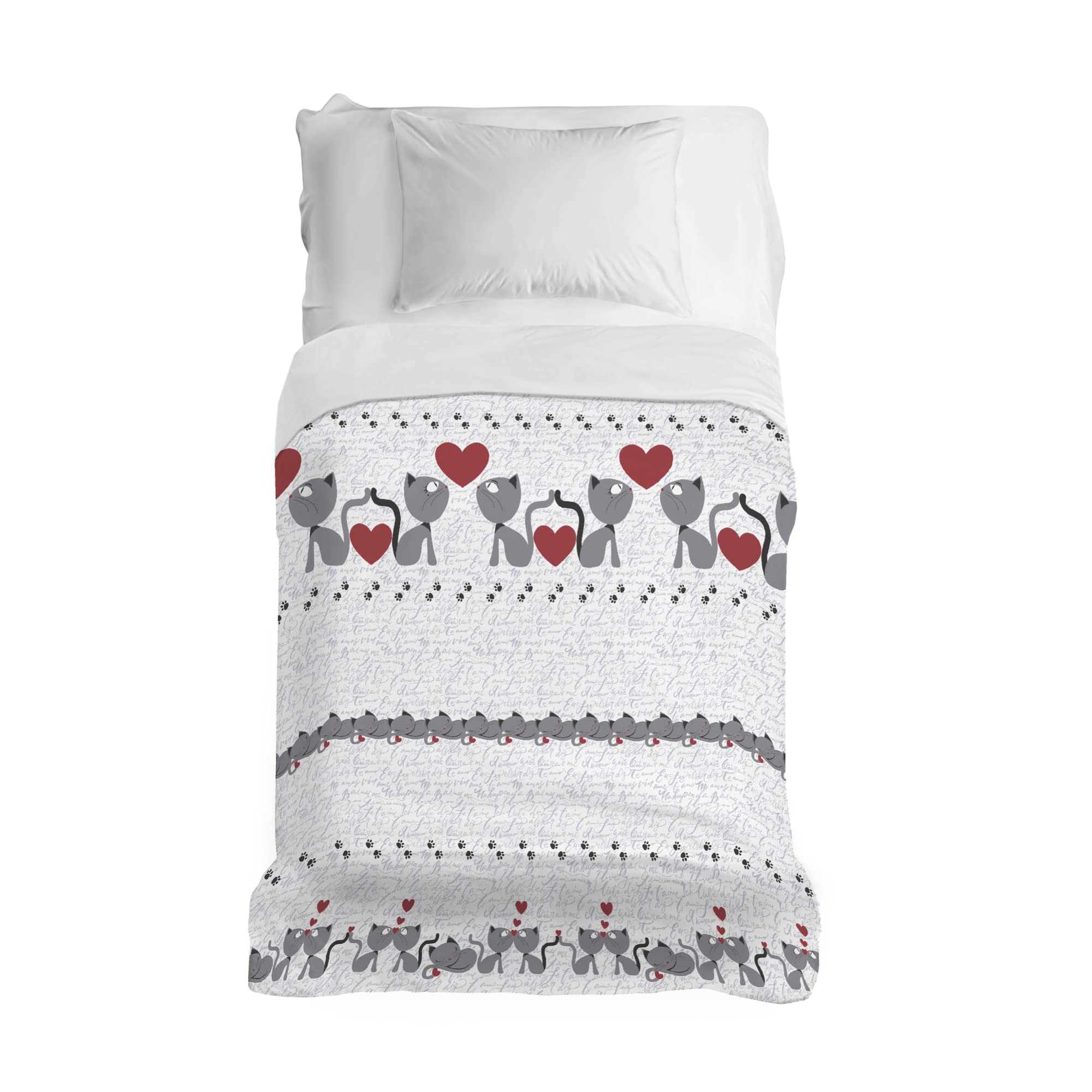 PENSIERI DELICATI Bedspread 170 x 280 cm, Single Sheet 100% Cotton Pique, Ideal as a Furniture Cover, 1 Square Bed Blanket, Grey Kittens, 100% Made in Italy — image 1