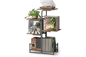 Bikoney Planter-Inspired Record Player Stand with Large Vinyl Storage, Vintage Turntable Table Cabinet with LP Holder Shelf, Record Display Organizer for Albums, Living Room, Bedroom & Small Spaces