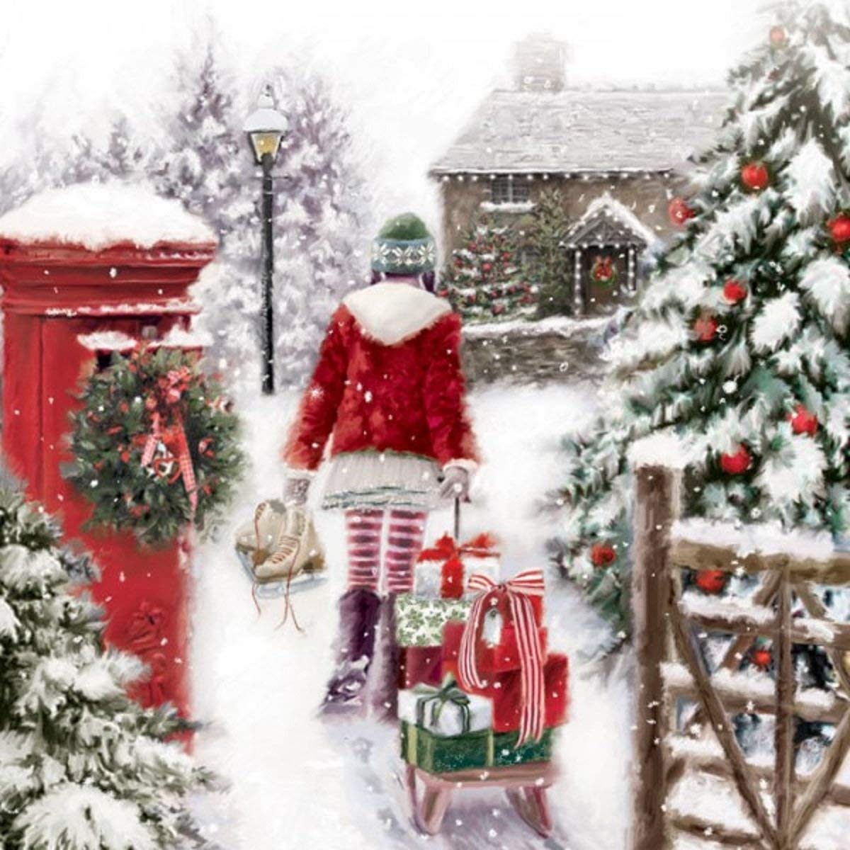 Musical Christmas Card. Winter sledge scene. Open greeting card and hear 15-20 seconds of O Come All Ye Faithful sung by the Choir of Chichester Cathedral