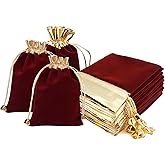 KIPETTO Velvet Drawstring Bags for Christmas 25Pcs Velvet Drawstring Gift Bags Jewelry Pouches for Candy Christmas Wedding Favors, 4.7"x 6.3", Wine Red