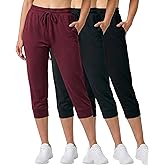 Real Essentials 3-Pack: Women's Ultra Soft Lounge Capri Joggers Sweatpants Athletic Yoga with Pockets(Available in Plus Size)