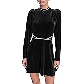BCBG Womens Long Sleeve Jewel Neck Faux Cutout Velvet Mini Dress