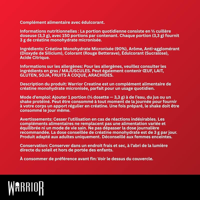 Créatine Monohydrate Poudre 500 g, Végane – Fraise Sauvage