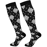 CWUPZAY Snowflake Red Christmas Compression Sock for Women Men Funny Support Knee High Socks Running,Nurses,Travel