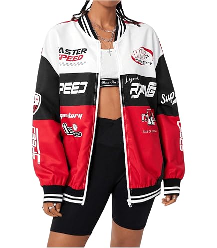 Amazon.com: Verdusa Women's Graphic Motorcycle Racing Bomber