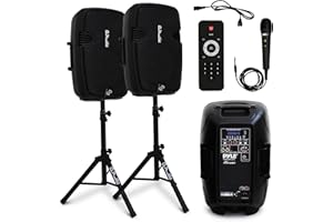 Pyle PA Speaker - 1800W High Powered Bluetooth PA System with 12" Subwoofer, Includes Active + Passive Pair of Tower Speakers
