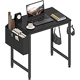Lufeiya Small Desk for Small Spaces, 24 Inch Kids Girls Study Writing Mini Desks for Bedroom, Simple Modern Laptop PC Little Side Table with Storage Bag Headphone Hooks, Black