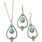 OLALACLAYCO, Fashion Jewelry Set Earings and Neckless Set for Women Jewelry Set Party Gift Wholesale, Turquoise Colored Earrings Fish Hook Studs Silver Color.