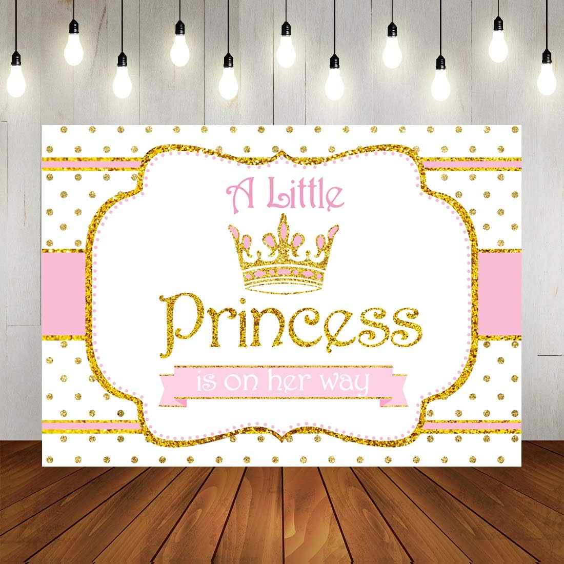 Baby Shower Backdrop for Girl Little Princess Baby Shower Photography Background 7x5ft Vinyl Pink Crown Gold Dots Baby Shower Party Decorations Banner Photo Studio Props