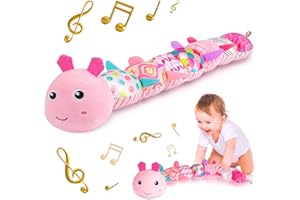 Sumobaby Infant Baby Musical Stuffed Animal Activity Soft Toys with Multi-Sensory Crinkle, Rattle and Textures, for Tummy Time Newborn 0-3-6-12 Months Girls, Caterpillar, Pink