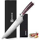 PAUDIN Chef Knife - 9 Inch Sharp Kitchen Knife with Sheath, High Carbon Stainless Steel Japanese cooking knives with Ergonomi