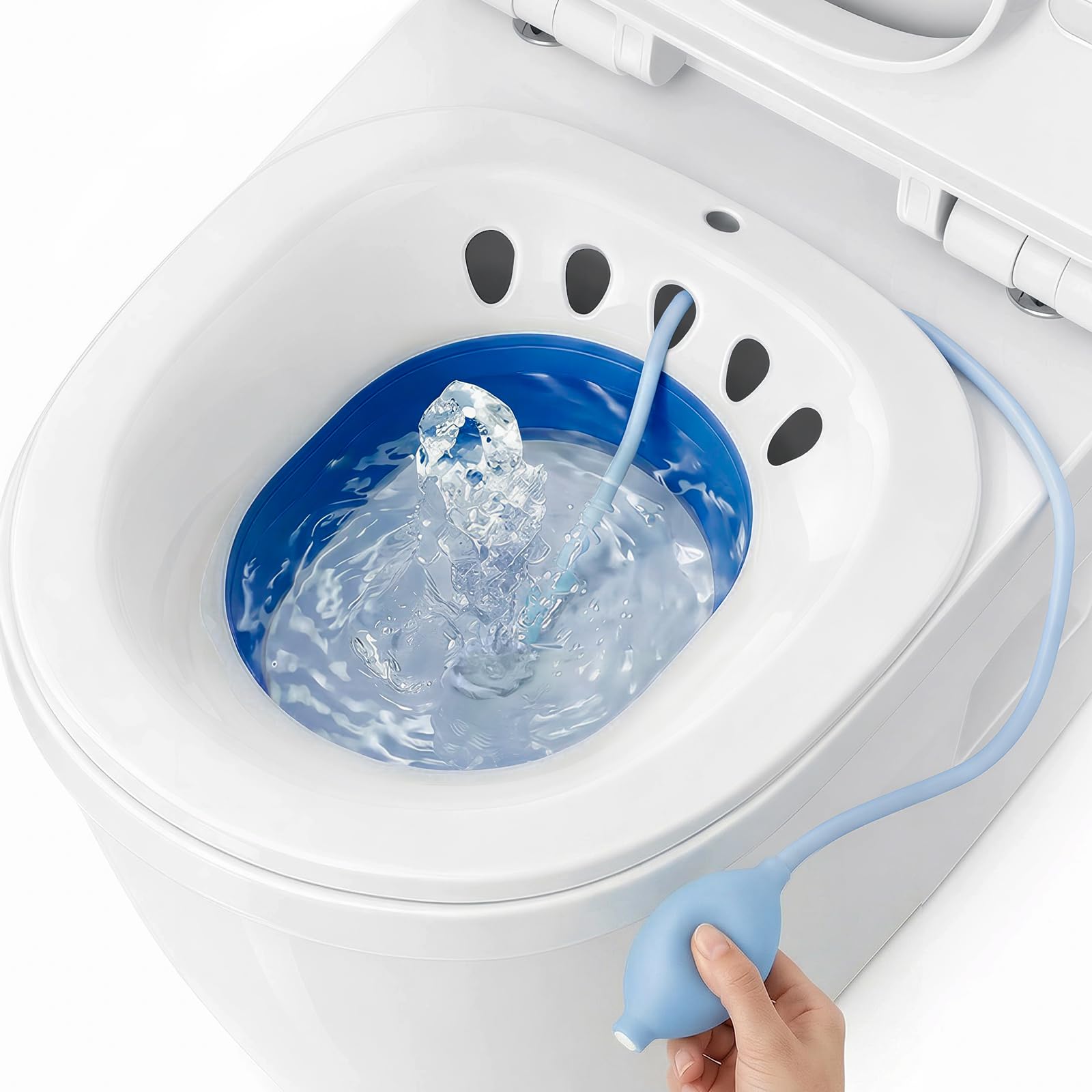 DEANIC Foldable Sitz Bath for Toilet Hemorrhoids Treatment and Post Partum Care, Yoni Steam Bath Seat for Pregnant Women, Bidet Bowl with Flusher Pump (Blue)