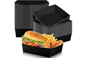 Uiifan 50 Pack Paper Food Tray 5 lb Large Food Boats Nacho Plates Disposable Serving Snack Trays Grease Resistant for Christmas Party New Year Party Birthday Supplies(Black)