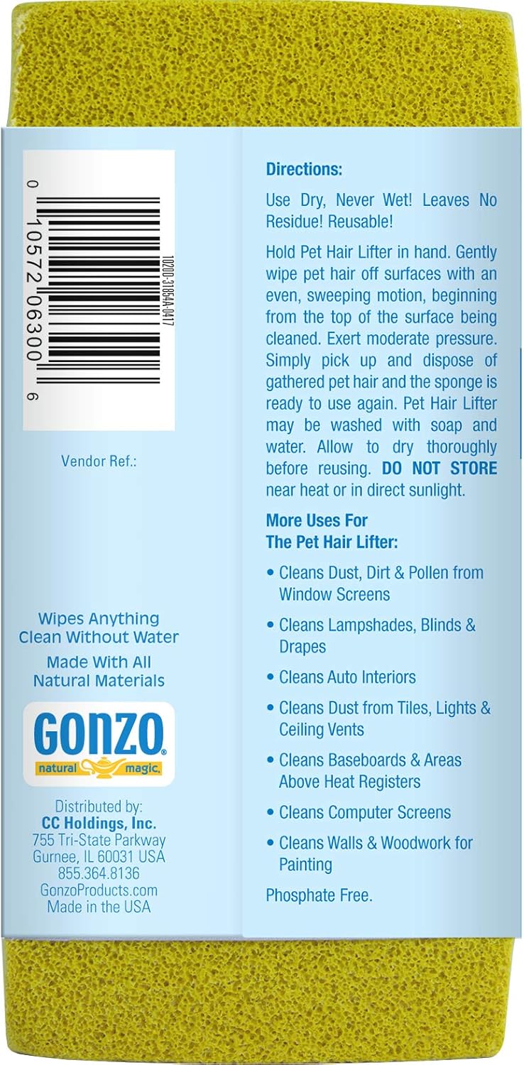 Gonzo Pet Hair Lifter - Remove Dog, Cat and Other Pet Hair from Furniture, Carpet, Bedding and Clothing - 1 Sponge: Home & Kitchen