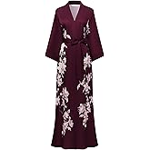 BABEYOND Kimono Robe Cover up with Box Long Floral Satin Sleepwear Silky Bathrobe Bachelorette Robe