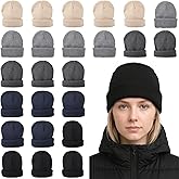 25 Pcs Warm Knit Hats, Solid Color Beanie, Winter Autumn Polyester Headwear, Comfortable Winter Beanie Cuffed Caps for Men Women, Indoor Outdoor Activities