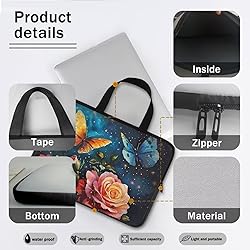 Uasibuni Roses Butterfly Print Laptop Bag,17 inch