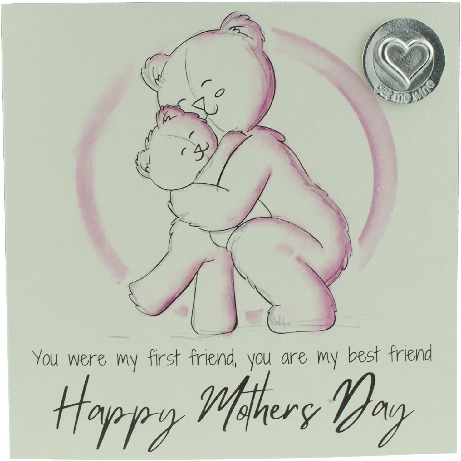 Lovely Mothers Day Card with Adorable Bears Hugging - Includes ‘Get Me Wine’ Gift Token (gc-mumhuggmw)