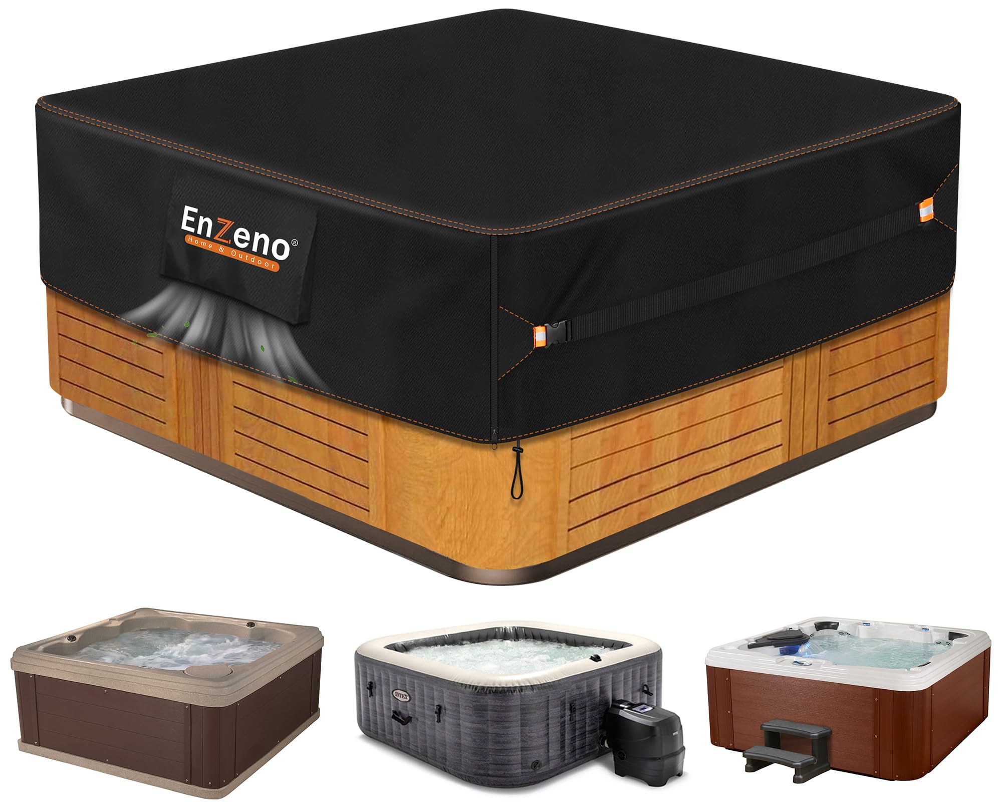 Photo 1 of Enzeno Outdoor SPA Hot Tub Cover Waterproof Square 96 x 96 inch fit 94 x 94 or 93 x 93 or 92 x 92 420D Heavy Duty Cub Hot Tub Lid Protectors Protective Cover Cap