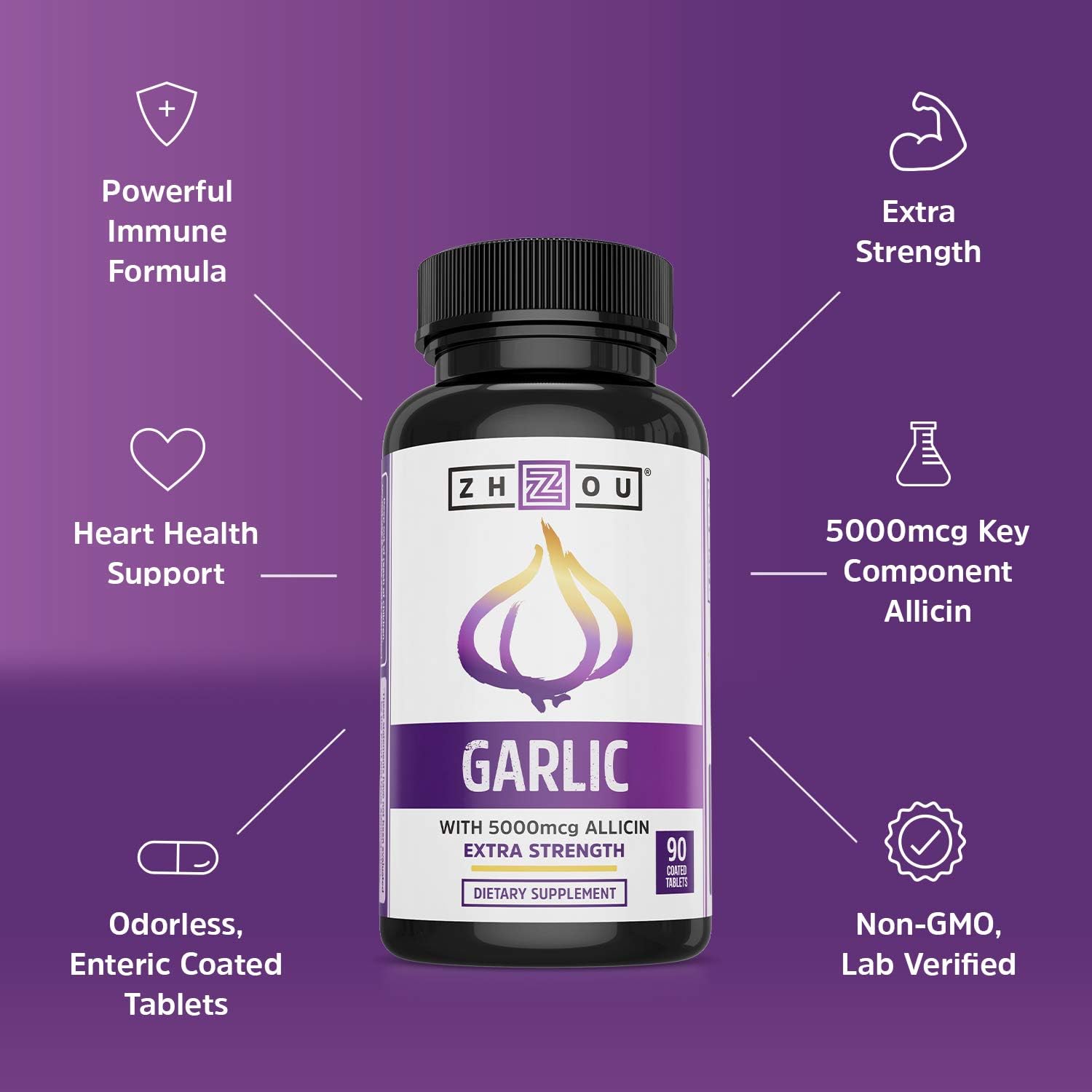 Extra Strength Garlic with Allicin - Powerful Immune System Support Formula - Enteric Coated Tablets for Easy Swallowing - Feel the Allicin Difference - 3 Month Supply: Health & Personal Care