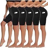 5 Pack Biker Shorts with Pockets for Women - 5"/8" High Waist Spandex Workout Yoga Running Athletic