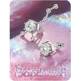 WIIANJO Sterling Silver Dopamine Molecular Formula Climber Earrings Molecule Design Science Earrings Hypoallergenic Cubic Zirconia Asymmetrical Studs for Gift