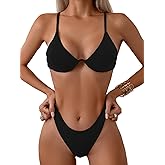 Fanuerg Women Underwire Triangle Bikini Spaghetti Strap Push Up Swimsuit Cheeky Two Piece Bathing Suit