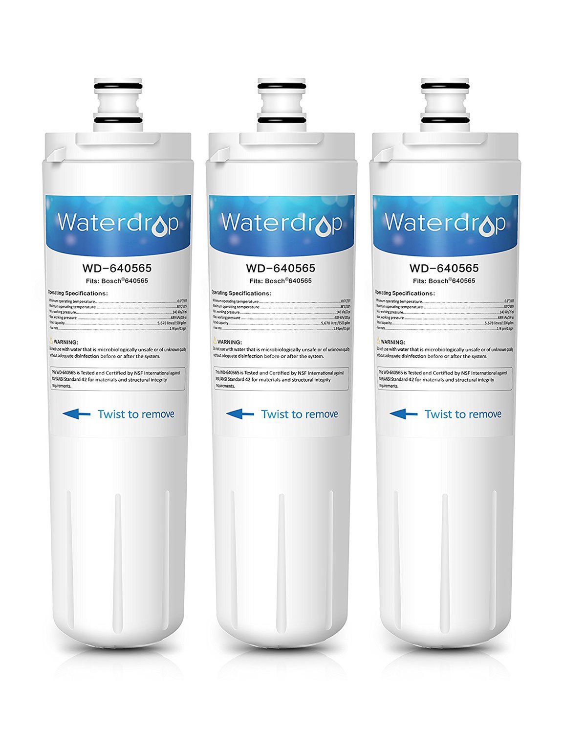Waterdrop 640565 Fridge Freezer Water Filter Replacement for Bosch 640565, AP3961137, 1257074; 3M AP1-C301-S, 47-234805, 70020025600; Indesit 8668597, C00094379, C00097913, D846181 (3)