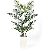 Artificial Palm Trees with Lifelike Natural Trunk, Leaves and Pebbles, 5FT Tall Fake Palm Tree with White Tall Planter, Faux Tropical Areca Floor Plant for Indoor Home Decor, Office Decor, Room Decor
