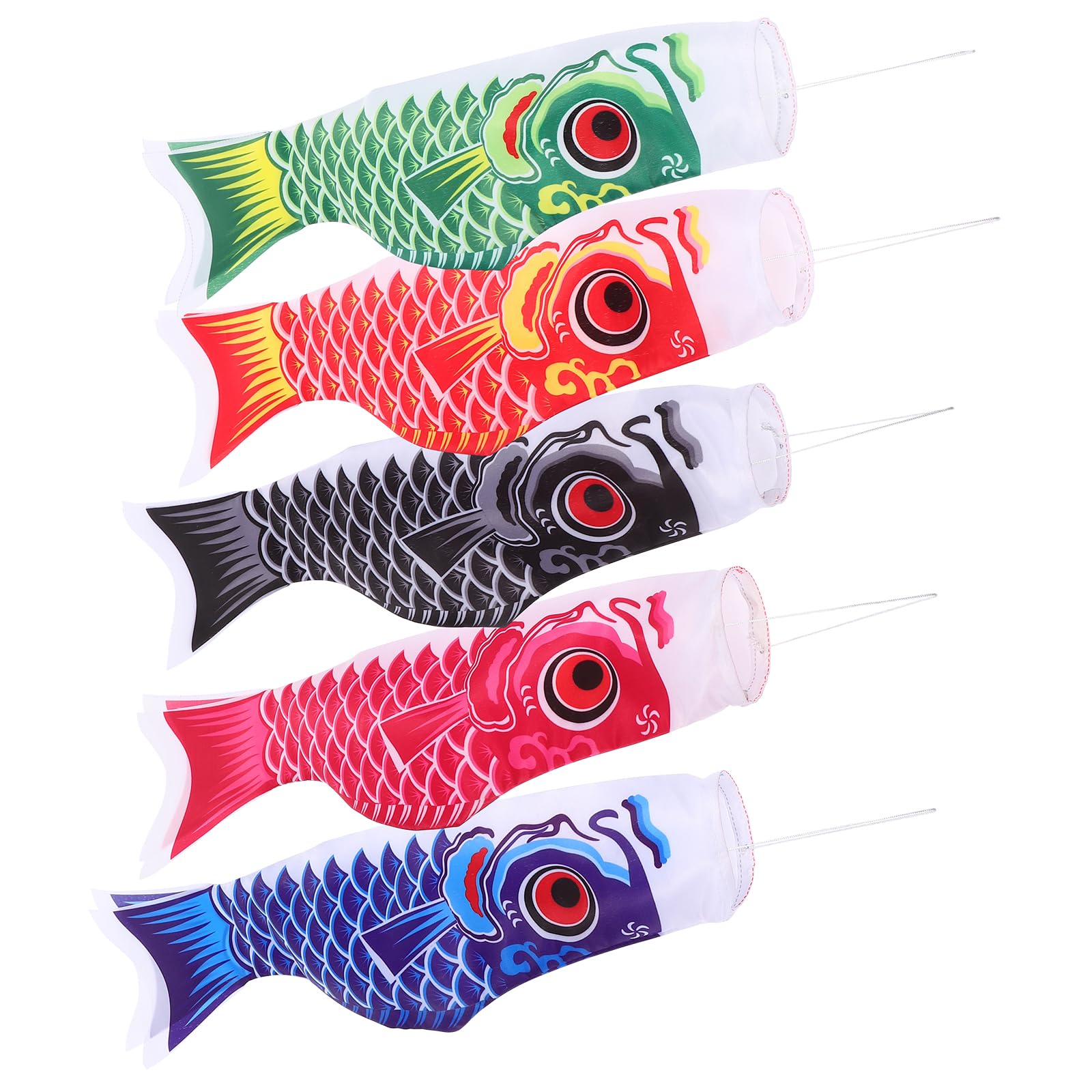 Angoily Carp Fish Windsock Traditional Japanese Style Wind Directional Fish Anime Satin Flag Sign Hanging Sailfish Welcome Banner for Home Shop 55 cm Pack of 5