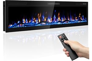 Ludatido 68 Inch Electric Fireplace Wall Mounted and Recessed with Remote Control, Color Adjustable/Realistic Flame W/Timer 1500/750W Fireplace Heater with Log