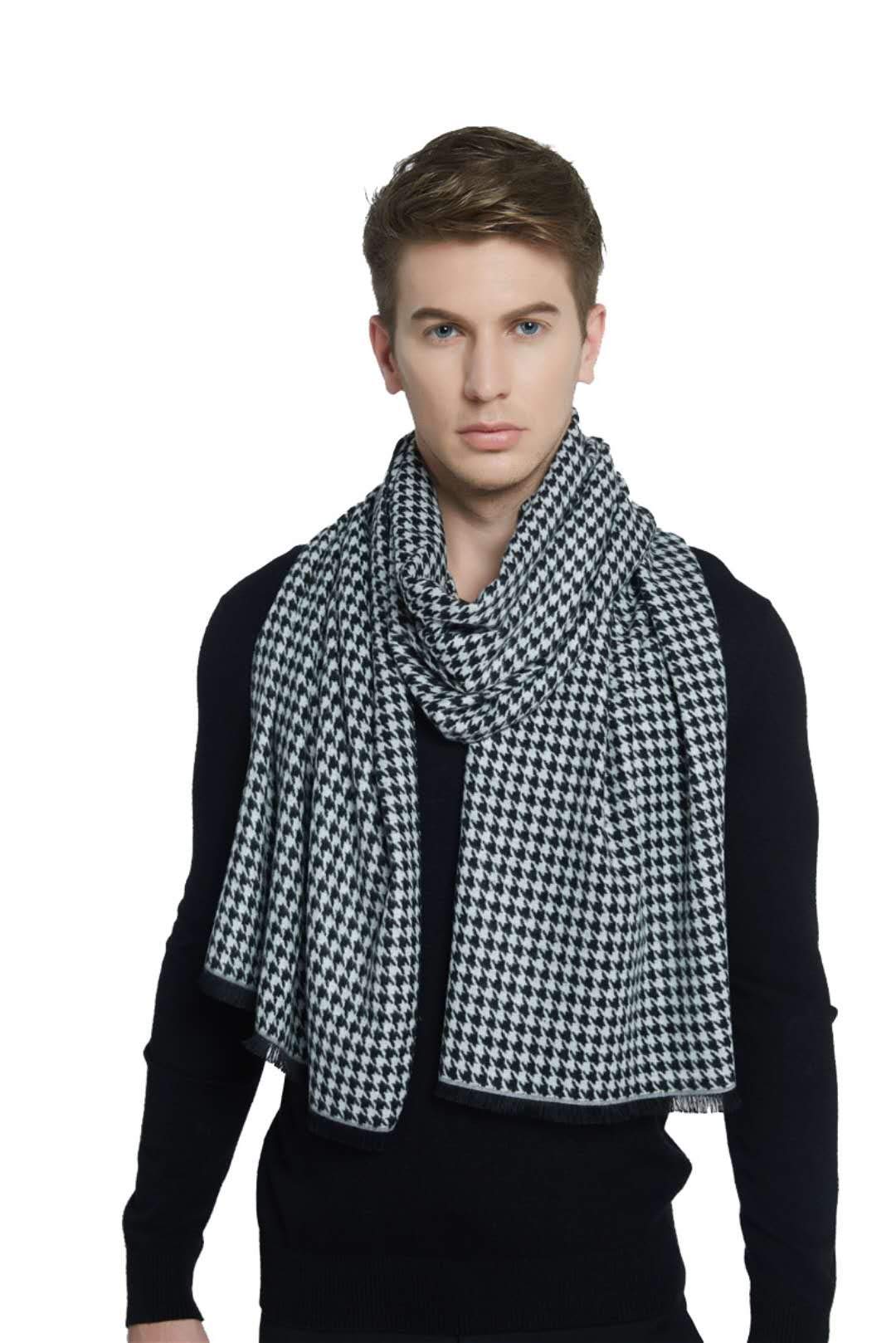 CHTIE Brushed Warm Soft Cashmere Feel Men\'s Scarf Winter (Black White)